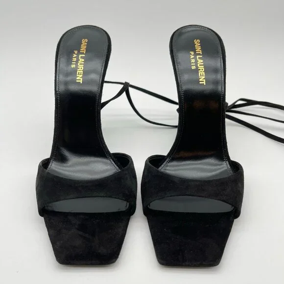 SAINT LAURENT | Vitti Sandal in Nero & Hope Green Black Suede - Picture 4 of 13